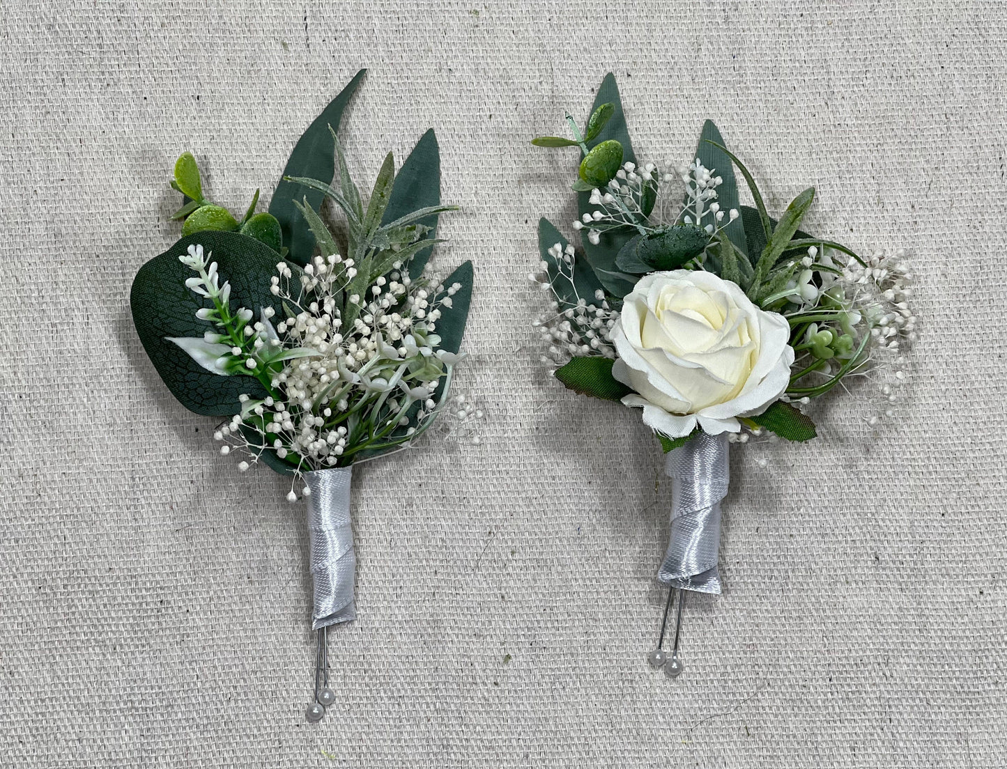 White Boutonniere Wedding Groom Baby Breath Groomsmen Boutonnière Ivory Eucalyptus White Rose Greenery Boutonniere Sage Artificial Flowers