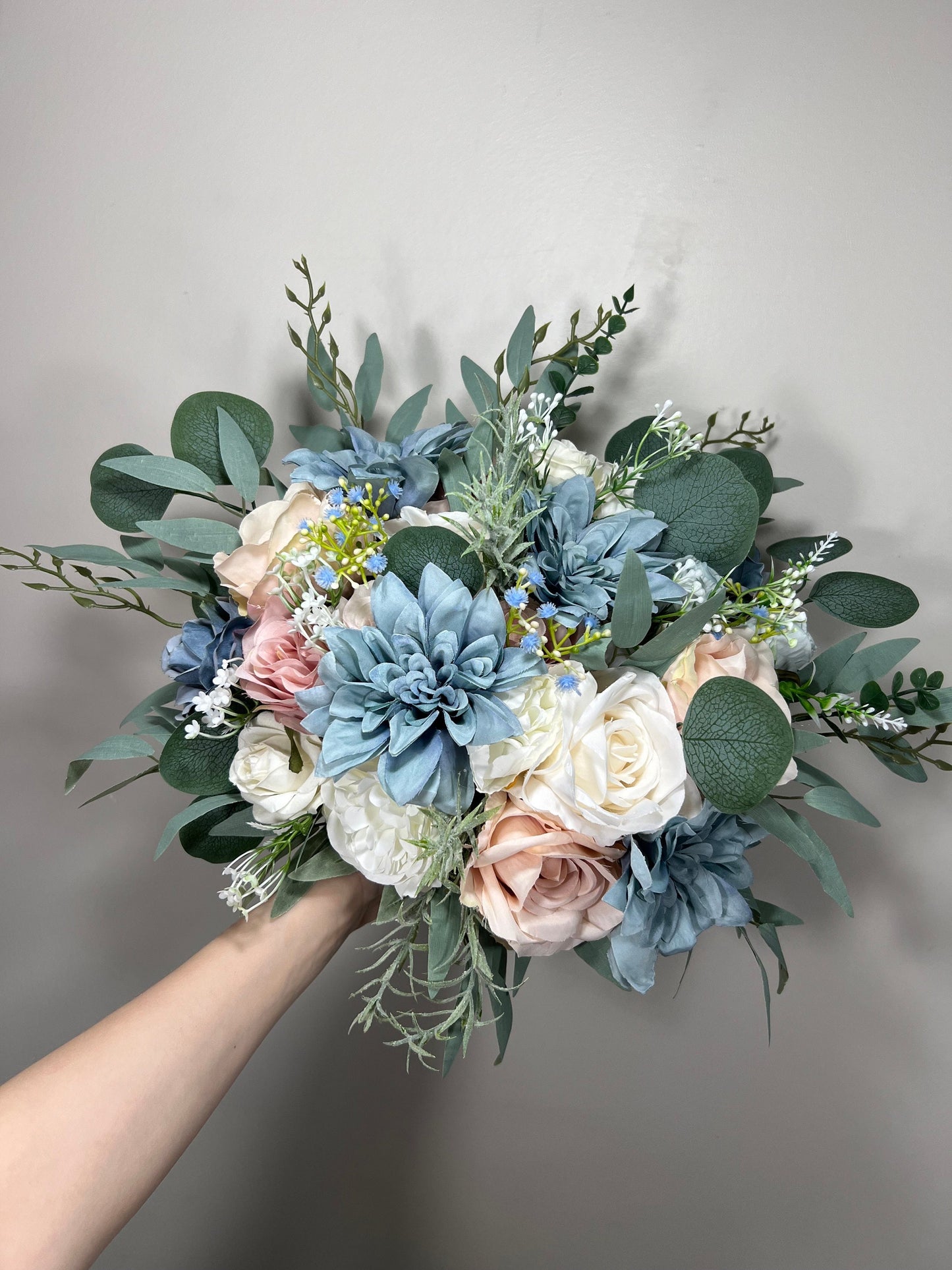 Blue Pink Bouquet Wedding Bridal Bouquet Dusty Blue White Bouquet Ivory Bridesmaids Blush Dusty Blue Bouquet Dusty Rose Artificial Flower