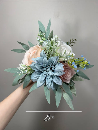 Blue Pink Bouquet Wedding Bridal Bouquet Dusty Blue White Bouquet Ivory Bridesmaids Blush Dusty Blue Bouquet Dusty Rose Artificial Flower