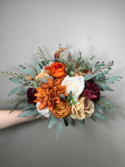 Orange Bouquet Wedding Terracotta Bridal Bouquet White Burnt Orange Bridesmaids Bouquet Burgundy Rust Ivory Bouquet Fall Sage