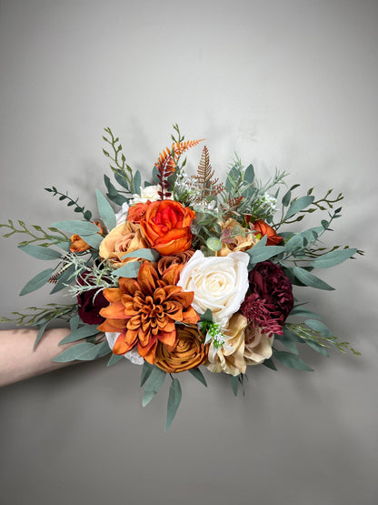 Orange Bouquet Wedding Terracotta Bridal Bouquet White Burnt Orange Bridesmaids Bouquet Burgundy Rust Ivory Bouquet Fall Sage