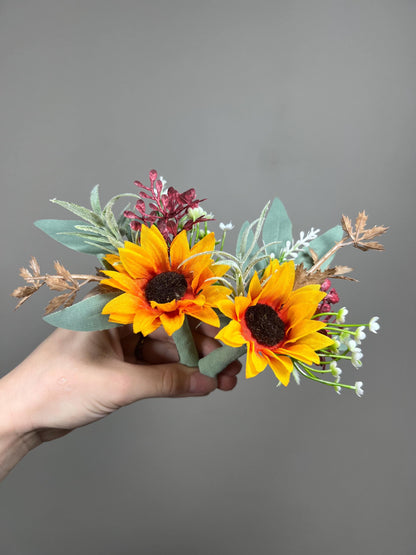 Sunflower Boutonniere Groom Boutonnières Sunflower Groomsmen Sunflower Boutonnière Groom Fall Sunflower Burgundy Sage Artificial Flowers