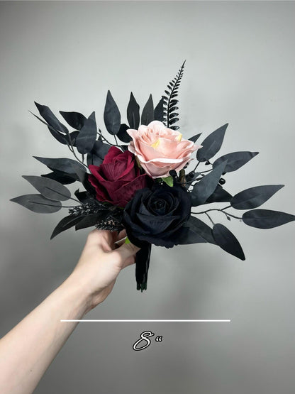 Black Bouquet Wedding Burgundy Bridal Bouquet Gothic Dusty Rose Halloween Bouquet Black Bridesmaids Bouquet Black Burgundy Artificial Flower