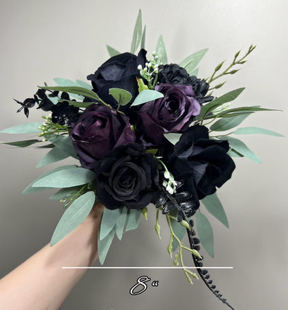 Wedding Bouquet Black Dark Purple Bridal Wedding Gothic Bouquet Black Decor Plum Black Bridesmaids Bouquet Sage Artificial Flower