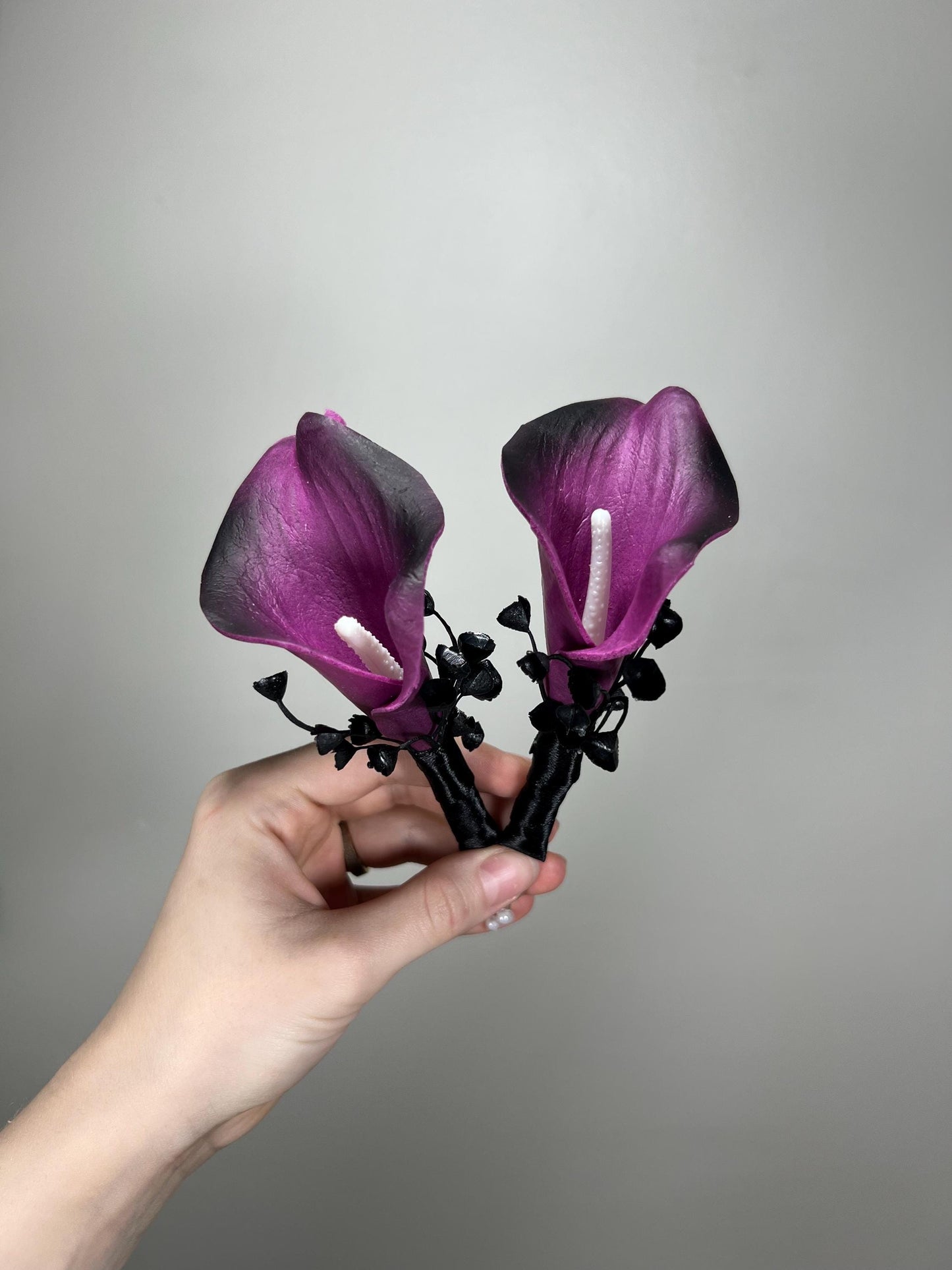 Wedding Bouquet Black Purple Bridal Gothic Bouquet Black Dark Purple Bridesmaids Bouquet Black Purple Calla Lily Gold Artificial Flower