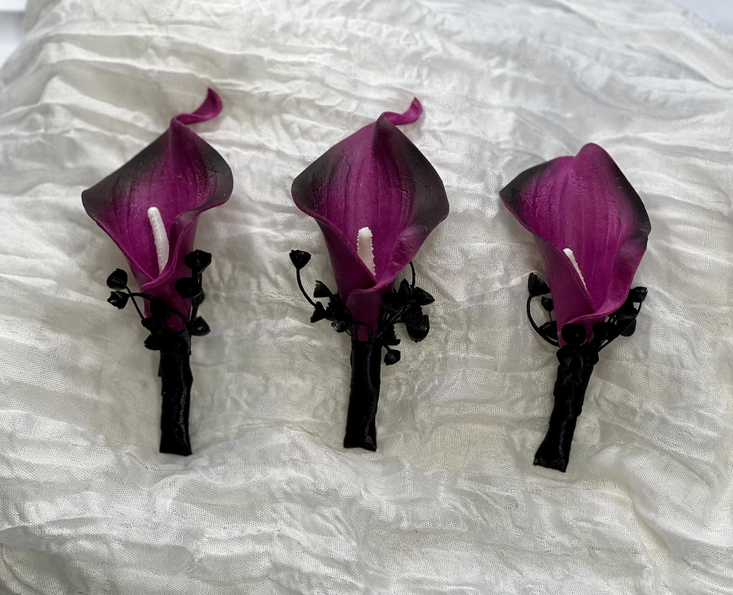 Black Purple Boutonniere Wedding Calla Lily Groom Black Boutonnières Dark Plum Groomsmen Calla Lily Boutonnière Purple Artificial Flowers