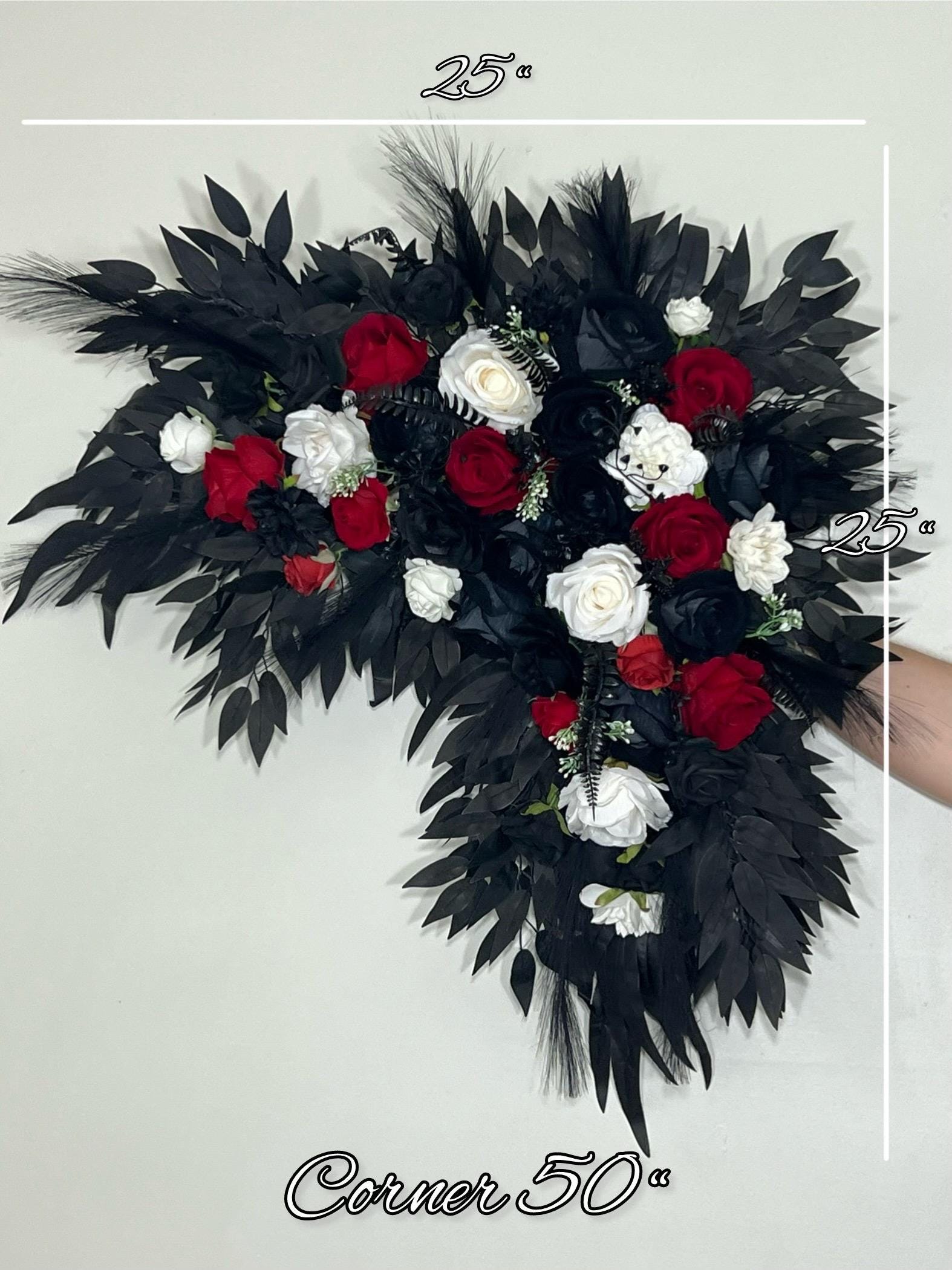 Wedding Arch Arrangement Black Red Arch Aisle Arrangement Curved White Halloween Arbor Arrangement Gothic Black and White Artificial Flowers