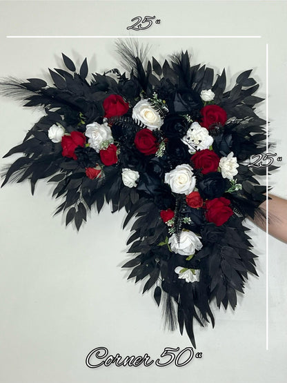 Wedding Arch Arrangement Black Red Arch Aisle Arrangement Curved White Halloween Arbor Arrangement Gothic Black and White Artificial Flowers