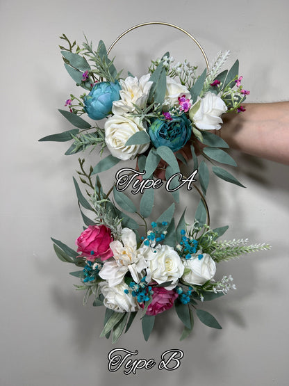 Teal Hoop Wedding White Hoop Flower Girl Hoop Fuchsia Dark Teal Bridesmaids Ring Wreath Alternative Bouquet Hoop Fall Artificial Flower