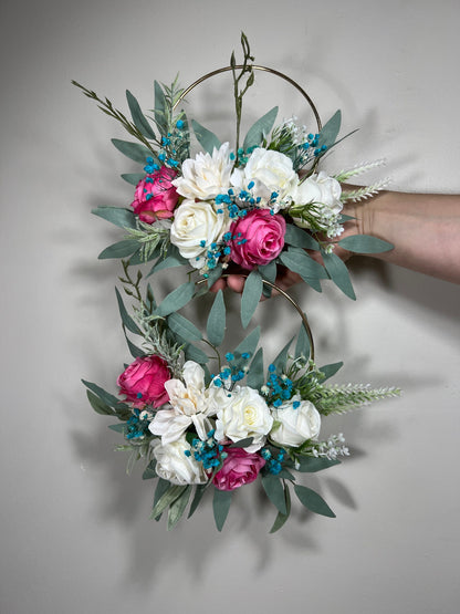 Teal Hoop Wedding White Hoop Flower Girl Hoop Fuchsia Dark Teal Bridesmaids Ring Wreath Alternative Bouquet Hoop Fall Artificial Flower