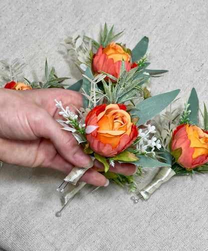 Orange Boutonniere Wedding White Terracotta Groom Pocket Boutonnière Square White Groomsmen Burnt Orange Pocket Boutonniere