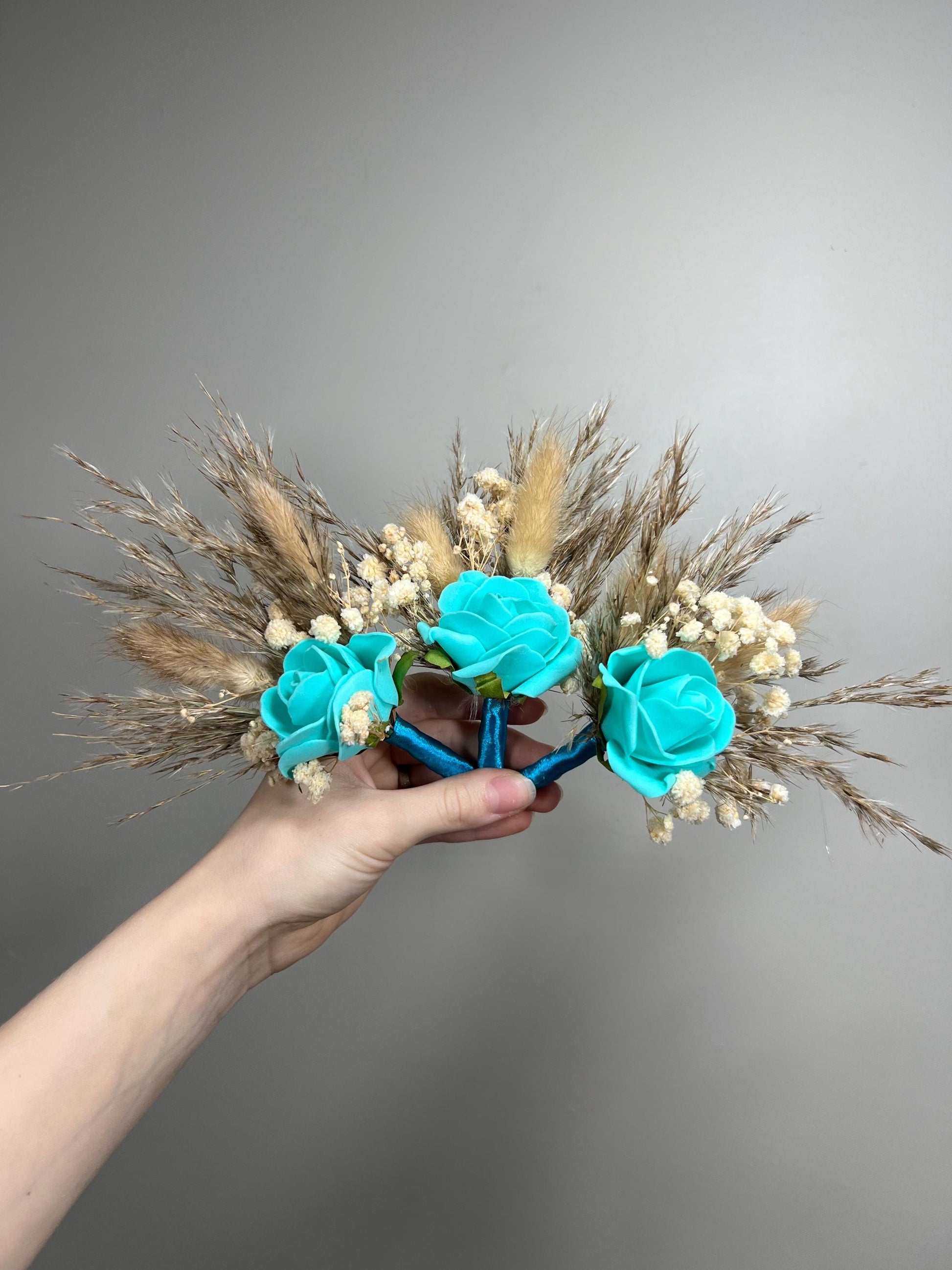 Teal Boutonniere Wedding Turquoise Groom Teal Boutonnière Orange Groomsmen Blue Boutonnière Groom Aque Blue Artificial Flowers Pampas Grass