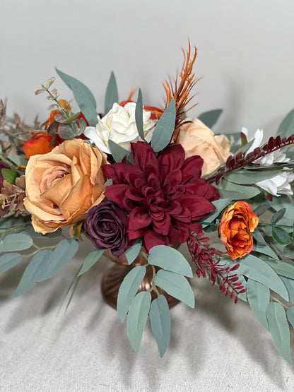 Burgundy Orange Centerpiece Wedding Terracotta Table Decor Sweetheart Burnt Orange Burgundy Table Centerpiece Rust Artificial Flower