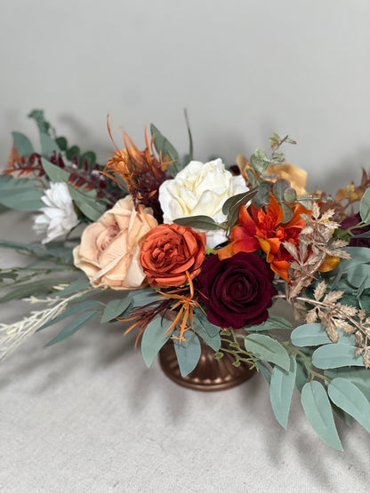 Burgundy Orange Centerpiece Wedding Terracotta Table Decor Sweetheart Burnt Orange Burgundy Table Centerpiece Rust Artificial Flower