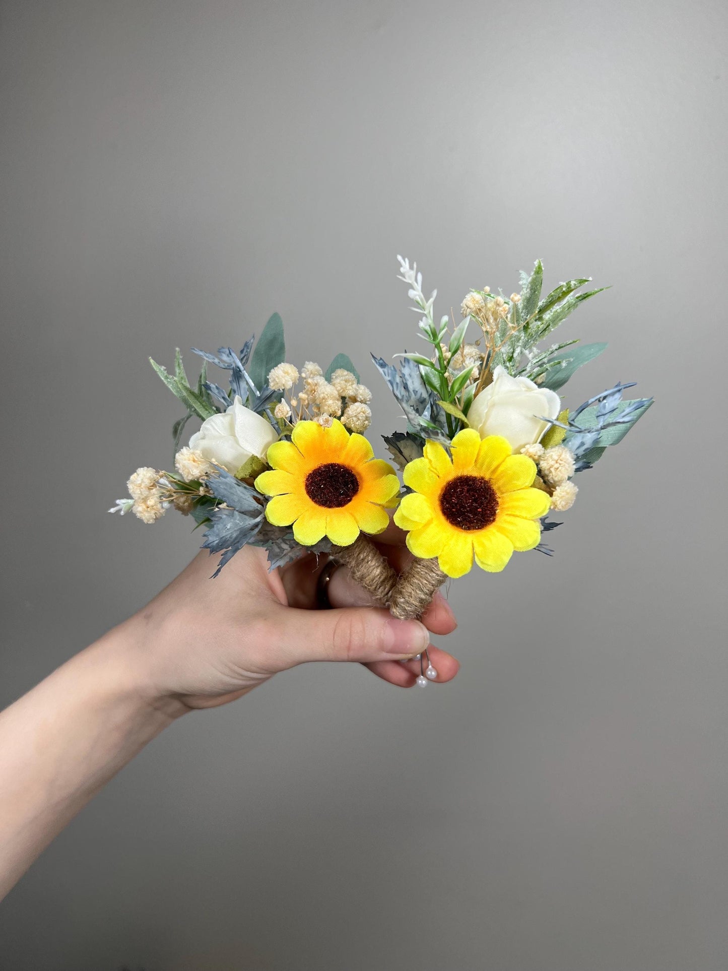 Sunflower Boutonniere Groom Boutonnières Dusty Blue Groomsmen Sunflower Blue Boutonnière Groom Fall Sunflower Baby Breath Artificial Flowers