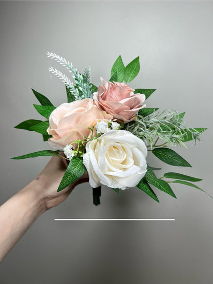 Pink Bouquet Bridal White Bouquet Dusty Rose Blush Bridesmaids Bouquet Pink Spring Summer Dandelion Greenery Artificial Flower