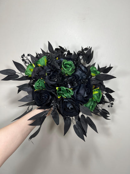 Black Green Bouquet Wedding Bridal Gothic Bouquet Black Dark Green Bridesmaids Bouquet Hunter Green Emerald Black Artificial Flower