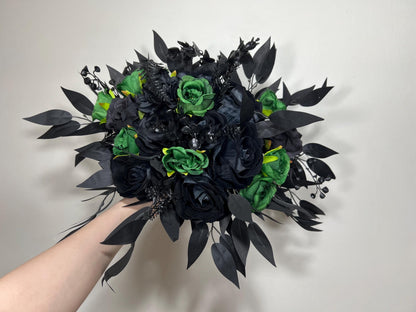 Black Green Bouquet Wedding Bridal Gothic Bouquet Black Dark Green Bridesmaids Bouquet Hunter Green Emerald Black Artificial Flower