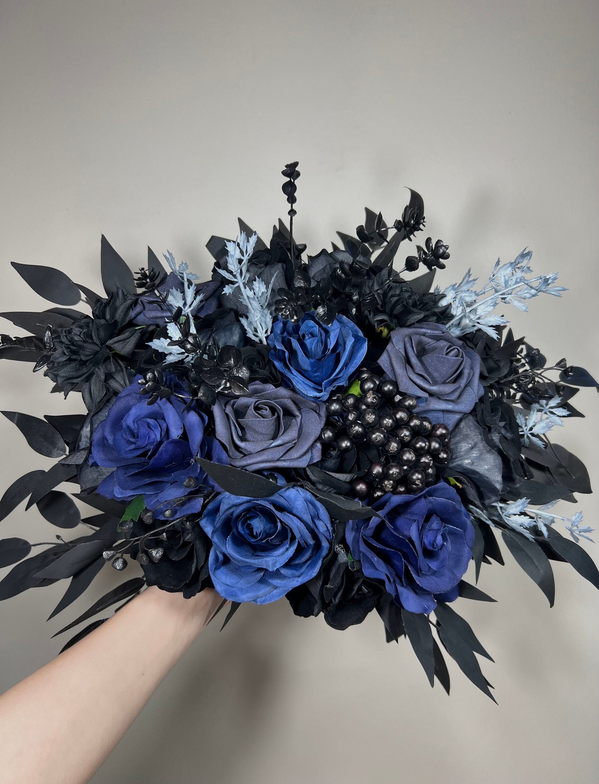 Black Navy Blue Bouquet Wedding Bridal Black Dark Blue Gothic Bouquet Black Bridesmaids Bouquet Black Dark Blue Navy Artificial Flower