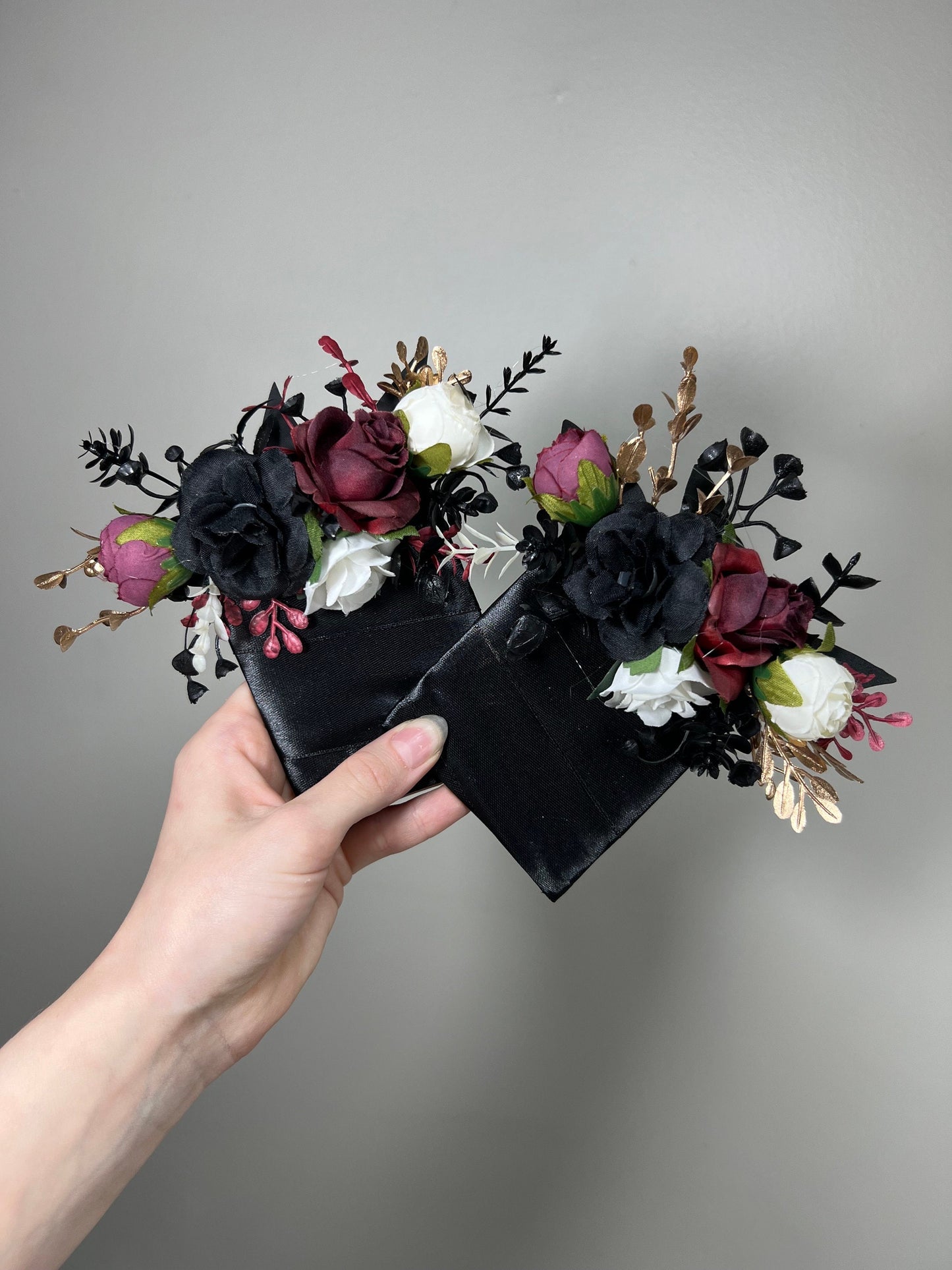 Black Pocket Boutonniere Wedding Groom Boutonnière Black Burgundy Square Groomsmen Pocket Boutonniere Black White Gothic Boutonniere