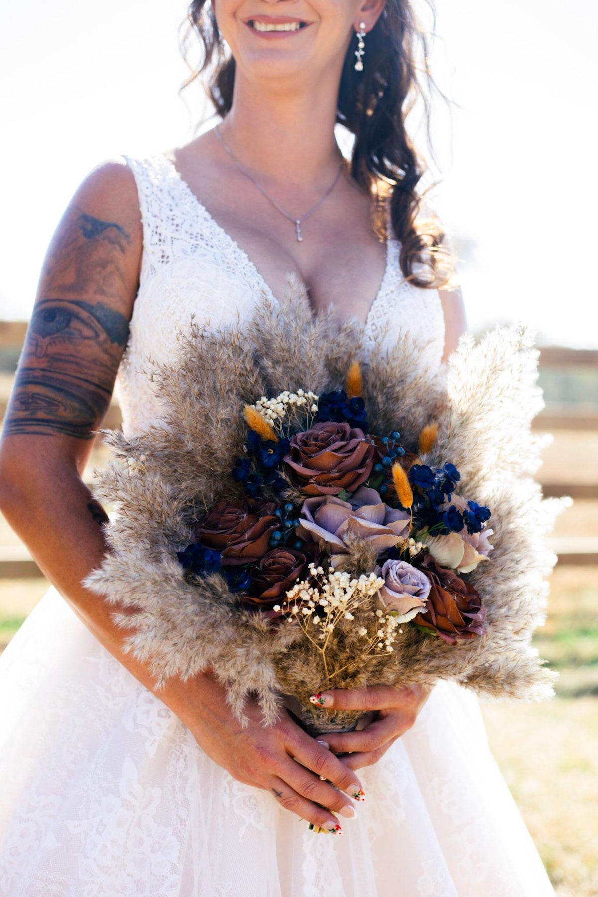 Wedding Bouquet Brown Terracotta Navy Blue Rust Boho Cinnamon Bridal Bouquet Coffee Brown Baby Breath Artificial Flower Dried Pampas Grass