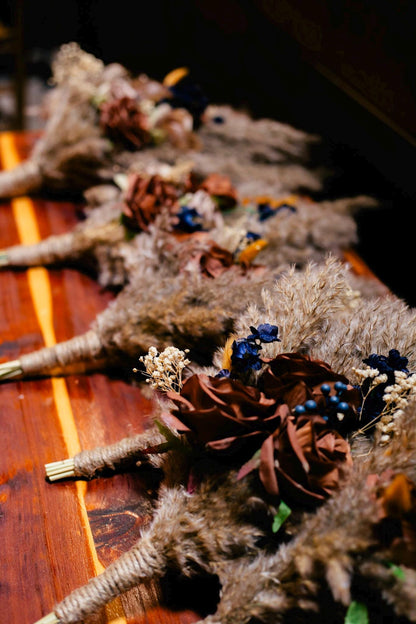 Brown Bouquet Wedding Bridal Terracotta Navy Blue Rust Boho Cinnamon Bouquet Coffee Brown Blue Baby Breath Artificial Flower Pampas Grass