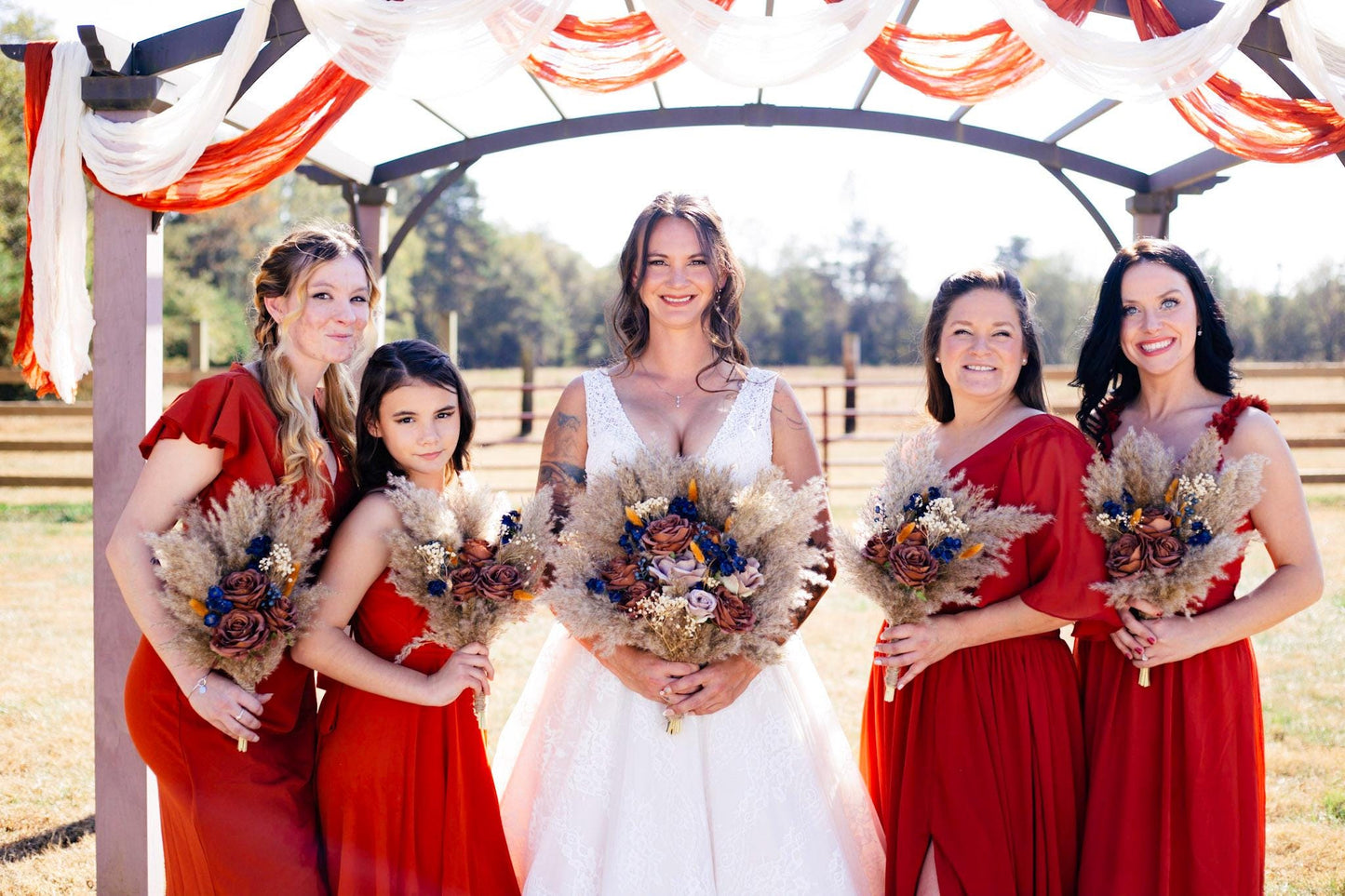 Brown Bouquet Wedding Bridal Terracotta Navy Blue Rust Boho Cinnamon Bouquet Coffee Brown Blue Baby Breath Artificial Flower Pampas Grass