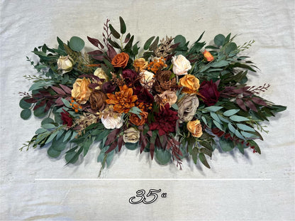 Rust Burgundy Arch Arrangement Champagne Terracotta Corner Arch Aisle Arrangement Brown Orange Decor Burgundy Arbor Arrangement Burnt Orange