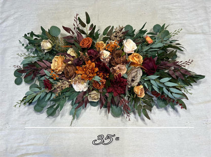 Terracotta Burgundy Arch Arrangements Wedding Rustic Arbor Arrangement Hexagon Flowers Ceremony Artificial Fall Rust Burnt Orange Backdrop