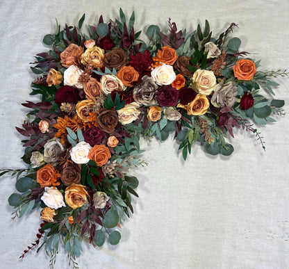 Orange Burgundy Arch Arrangement Champagne Terracotta Arch Aisle Arrangement Brown Rust Decor Burgundy Arbor Arrangement Fall Burnt Orange