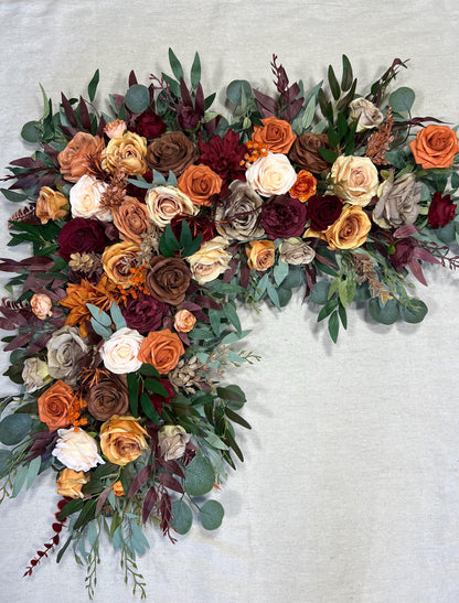 Rust Burgundy Arch Arrangement Champagne Terracotta Corner Arch Aisle Arrangement Brown Orange Decor Burgundy Arbor Arrangement Burnt Orange