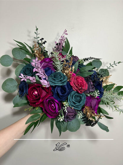 Galaxy Bouquet Wedding Bridal Dark Purple Bouquet Navy Blue Royal Bridesmaids Bouquet Plum Teal Jewel Tone Bouquet Purple Artifical Flower