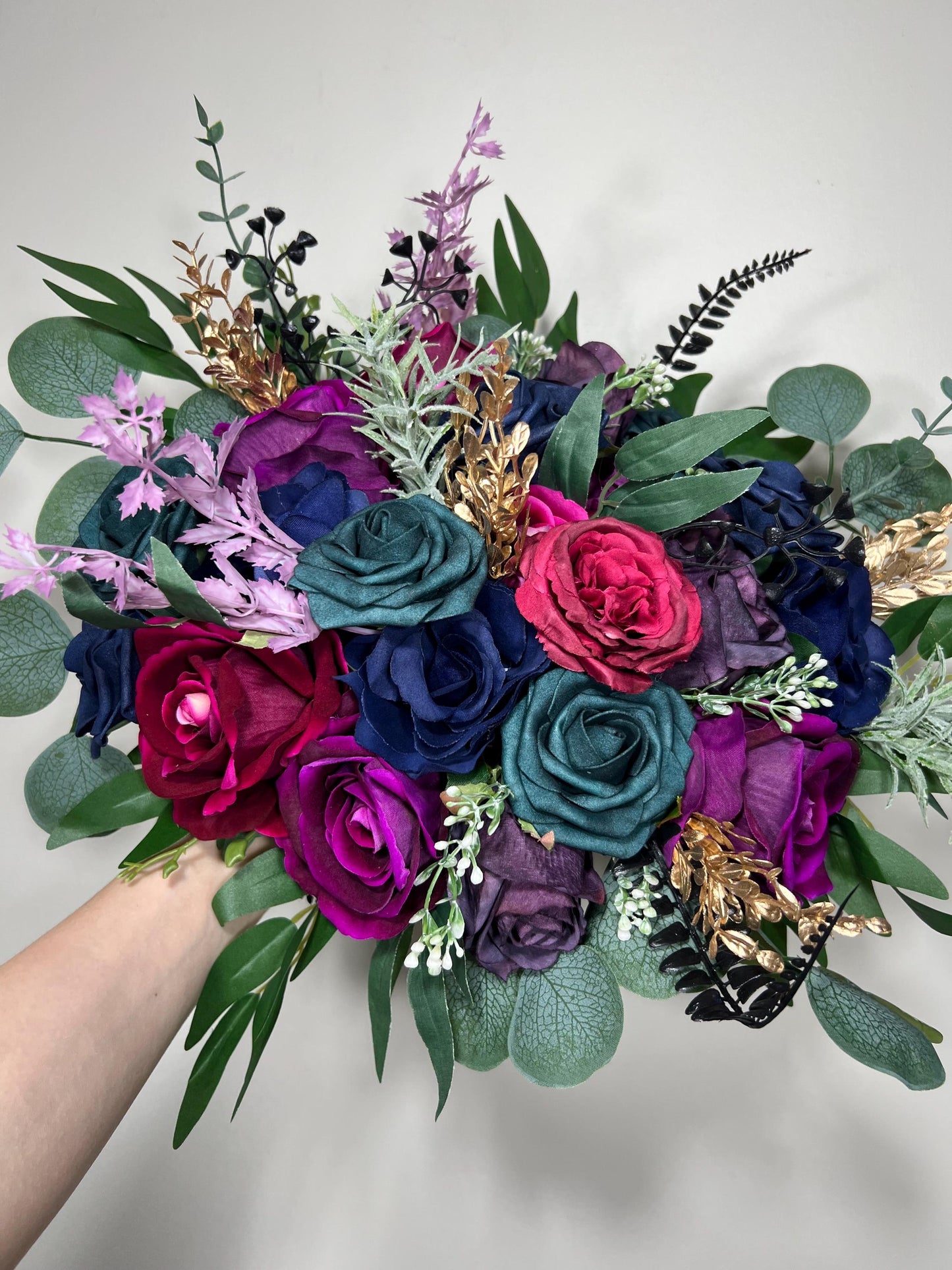 Galaxy Bouquet Wedding Bridal Dark Purple Bouquet Navy Blue Royal Bridesmaids Bouquet Plum Teal Jewel Tone Bouquet Purple Artifical Flower