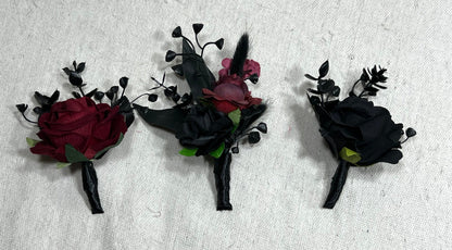 Black Burgundy Boutonniere Groom Black Boutonnières Burgundy Black Groomsmen Gothic Artificial Flowers Boutonnière Halloween Boutonniere