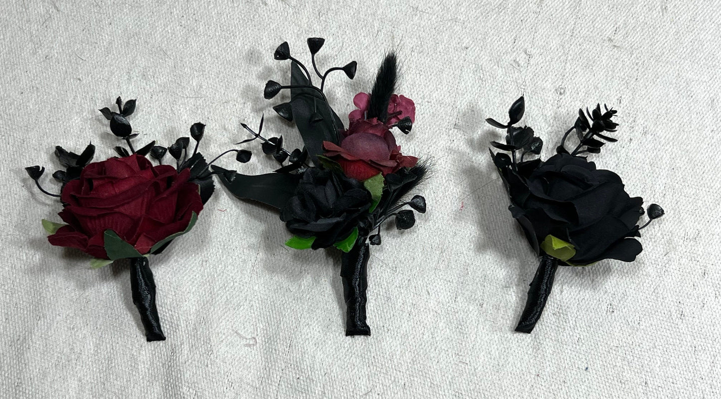 Black Burgundy Pocket Boutonniere Wedding Black Boutonniere Burgundy Groom Gothic Square Boutonnière Black Corsage Artificial Flower