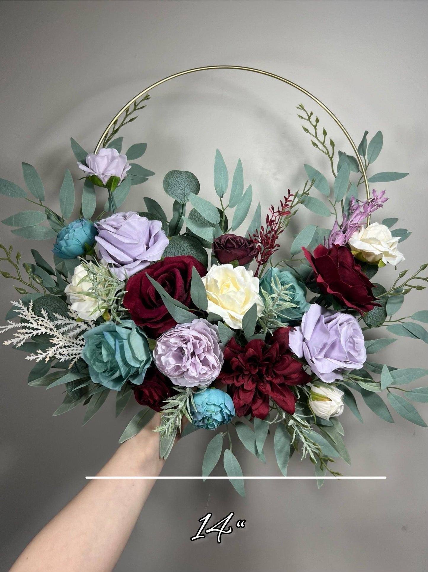 Floral Hoop Burgundy Wedding Bridal Hoop Ivory Bridesmaids Ring Lavender Wreath Flower Girl Purple Teal Artificial Flower Champagne Hoop