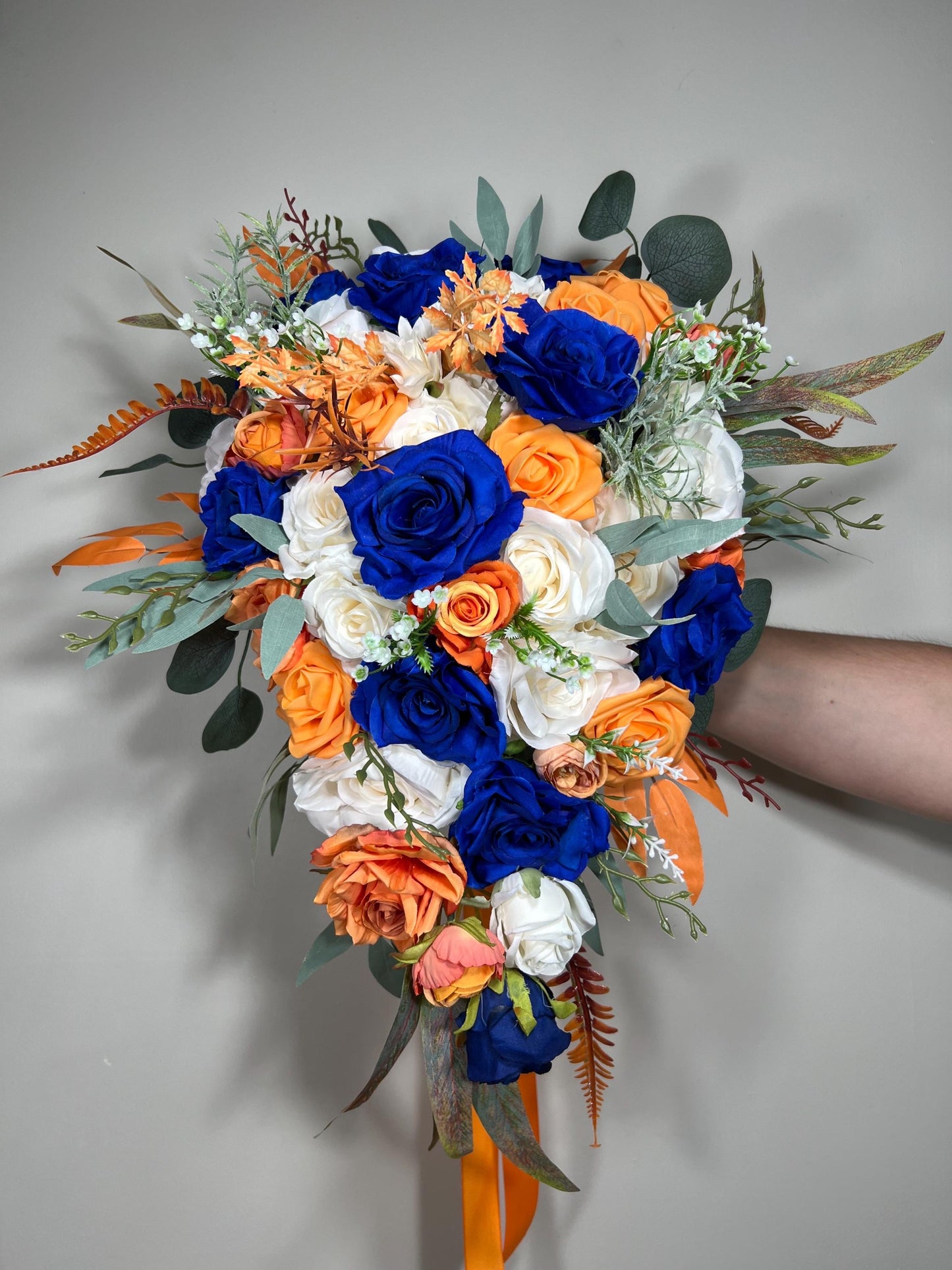 Blue Orange Bouquet Wedding Bridal Bouquet Royal Blue White Bouquet Cascade Bridesmaids Burnt Orange Bouquet Royal Blue Navy Reddit