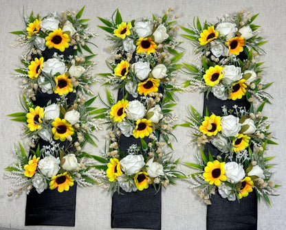 Sunflower Pocket Boutonniere Wedding Groom Boutonnière Square Groomsmen Sunflower White Pocket Boutonniere Ivory Artificial Flowers