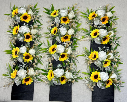 Sunflower Pocket Boutonniere Wedding Groom Boutonnière Square Groomsmen Sunflower White Pocket Boutonniere Ivory Artificial Flowers