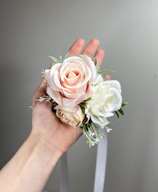 Dusty Rose Corsage Wrist Blush Pink Corsage White Bridesmaids Wedding Corsage Mom Ivory Gold Corsage Accessories Artificial Flowers