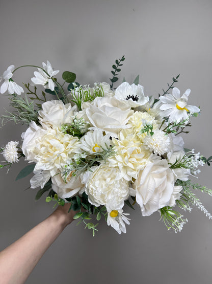 Wedding White Bouquet Wild Flower Bridal White Bouquet Ivory Bridesmaids Bouquet Spring Summer Anemone Artificial Flower Poppy Dandelion