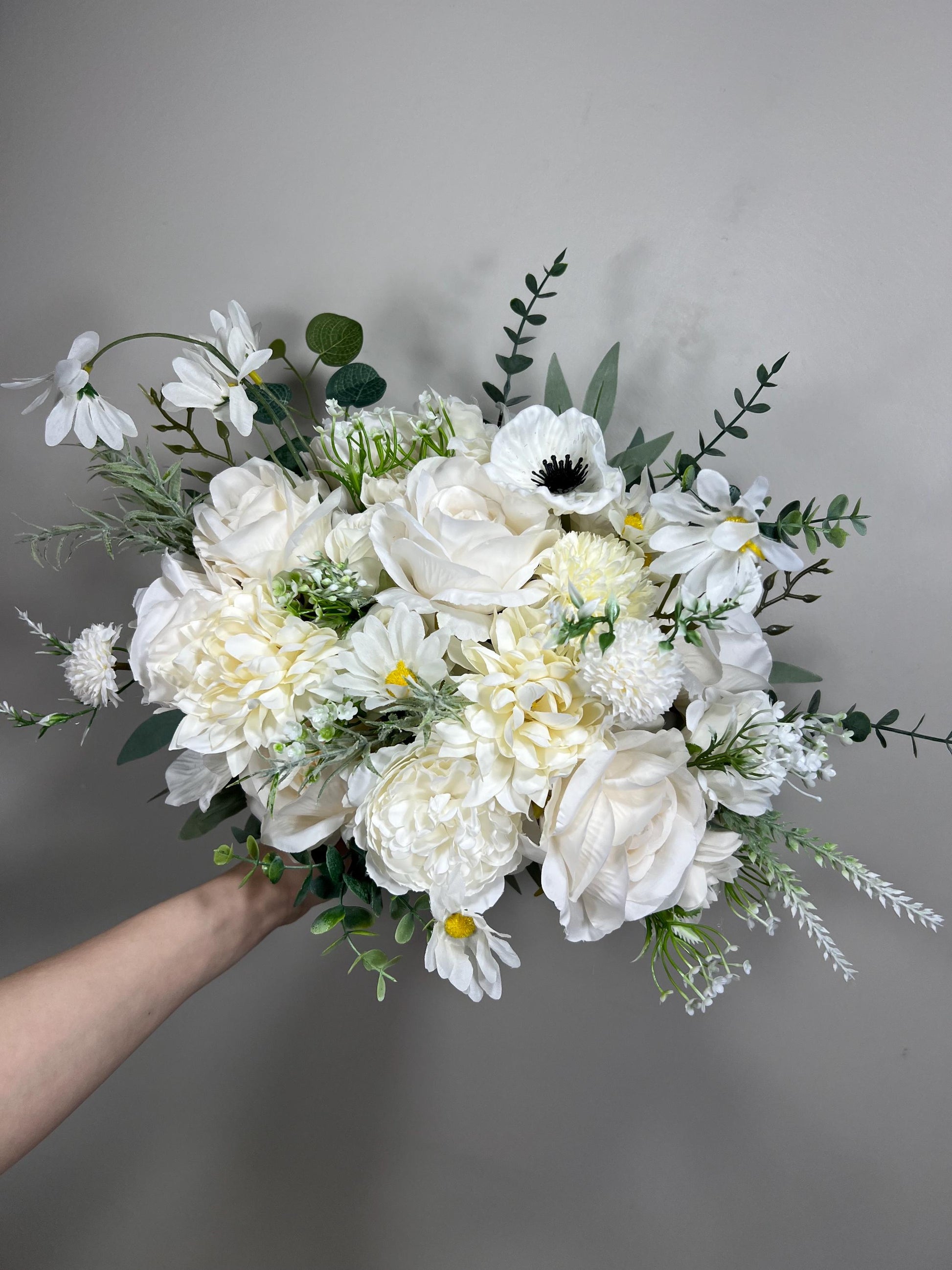 Wedding White Bouquet Wild Flower Bridal White Bouquet Ivory Bridesmaids Bouquet Spring Summer Anemone Artificial Flower Poppy Dandelion