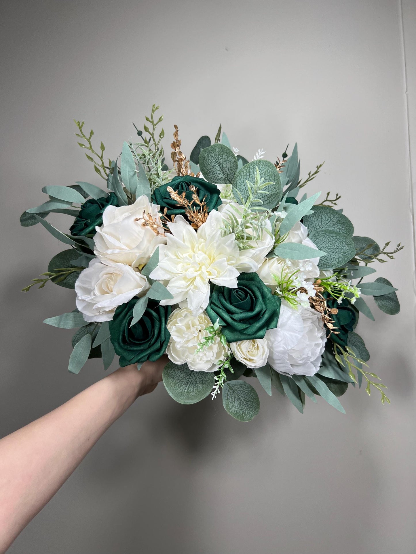 Emerald Green Bouquet Bridal White Hunter Green Bridesmaids Bouquet Emerald Green Forest Ivory Bouquet Gold Artificial Flower