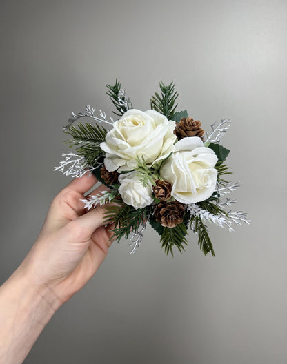 Christmas Cake Decor Wedding White Cake Flower Topper Pine Cone Winter Cake Decoration Silver Christmas White Pine Arrificial Flowers