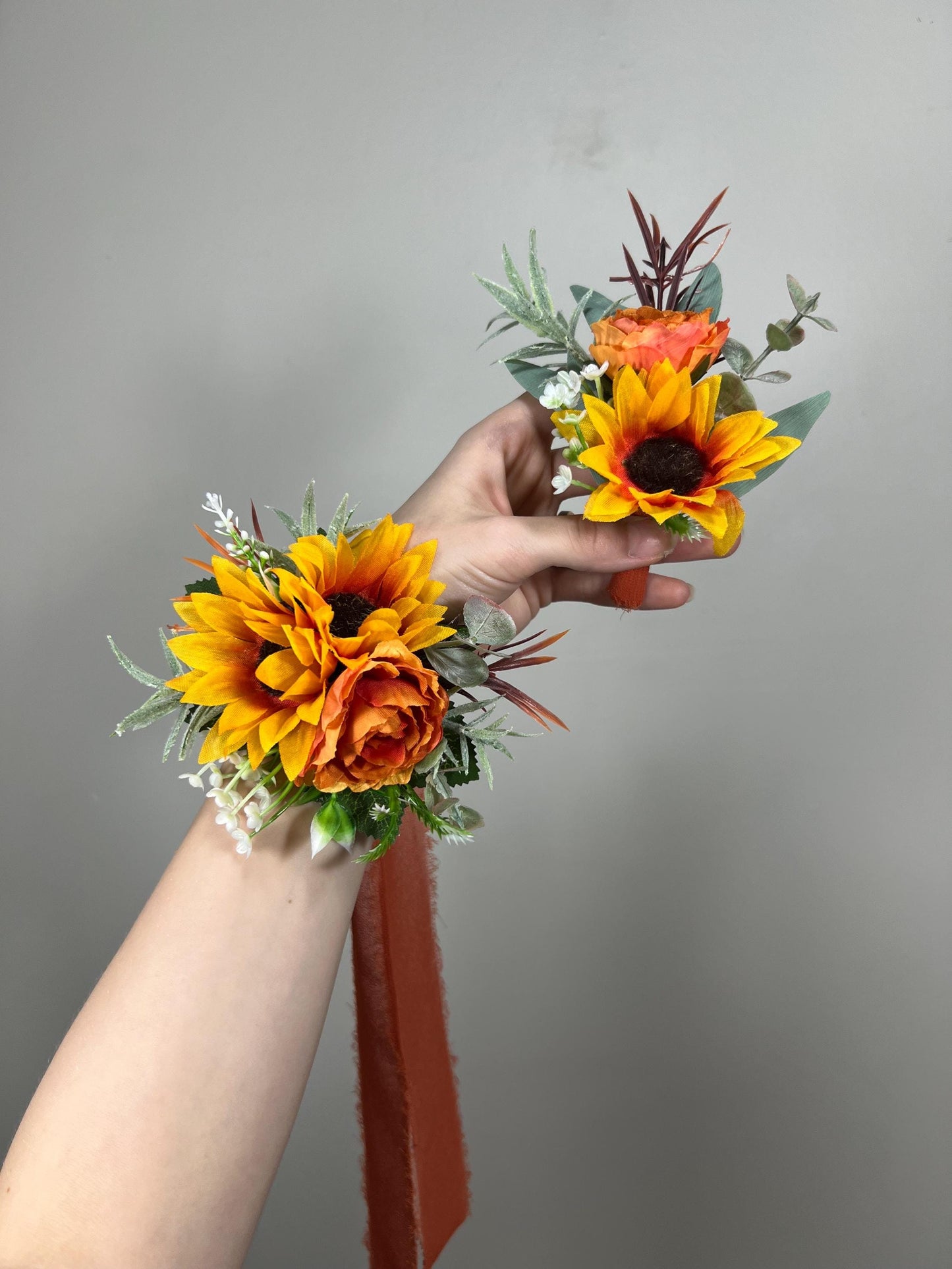 Sunflower Corsage Wedding Wrist Corsage Sunflower Bridesmaids Corsage Burnt Orange Corsage Terracotta Sunflower Rust Artifitical Flower