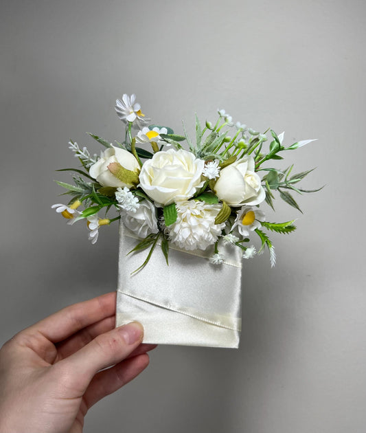 White Pocket Boutonniere Wedding Groom Boutonnière Ivory Square Groomsmen Pocket Boutonniere Wild Flower Ivory Rustic Artificial Flowers