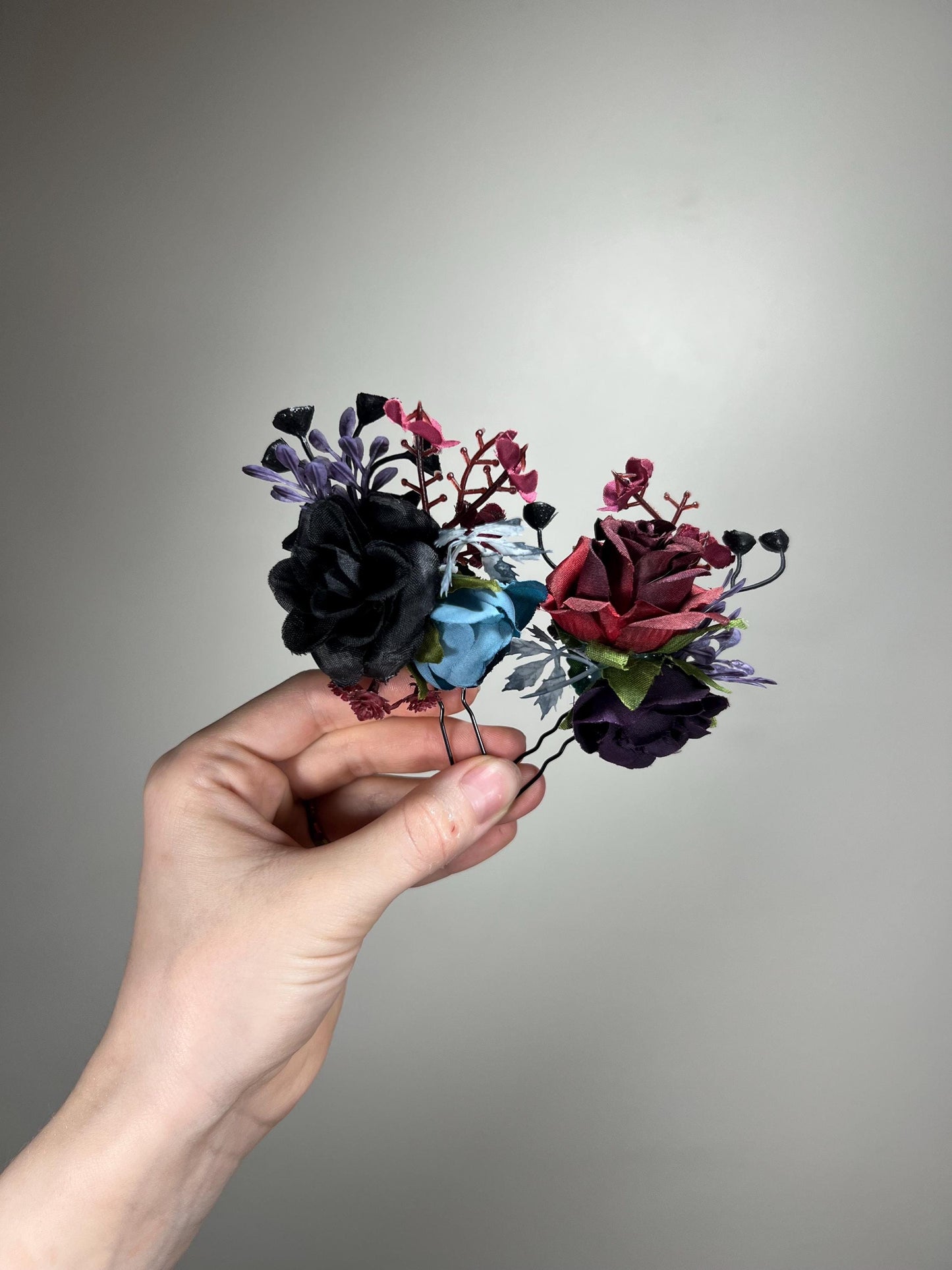 Black Hair Pin Wedding Burgundy Flower Girl Headpiece Gothic Floral Blue Purple Hair Pin Black Accessories Hair Pin Comb Artificial Flowers