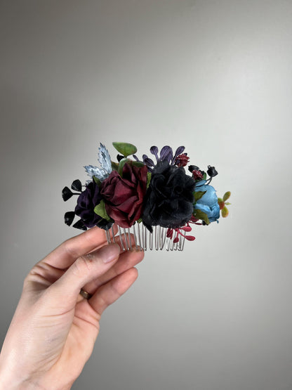 Black Hair Comb Wedding Burgundy Flower Girl Headpiece Gothic Floral Blue Purple Hair Pin Black Accessories Hair Comb Artificial Flowers