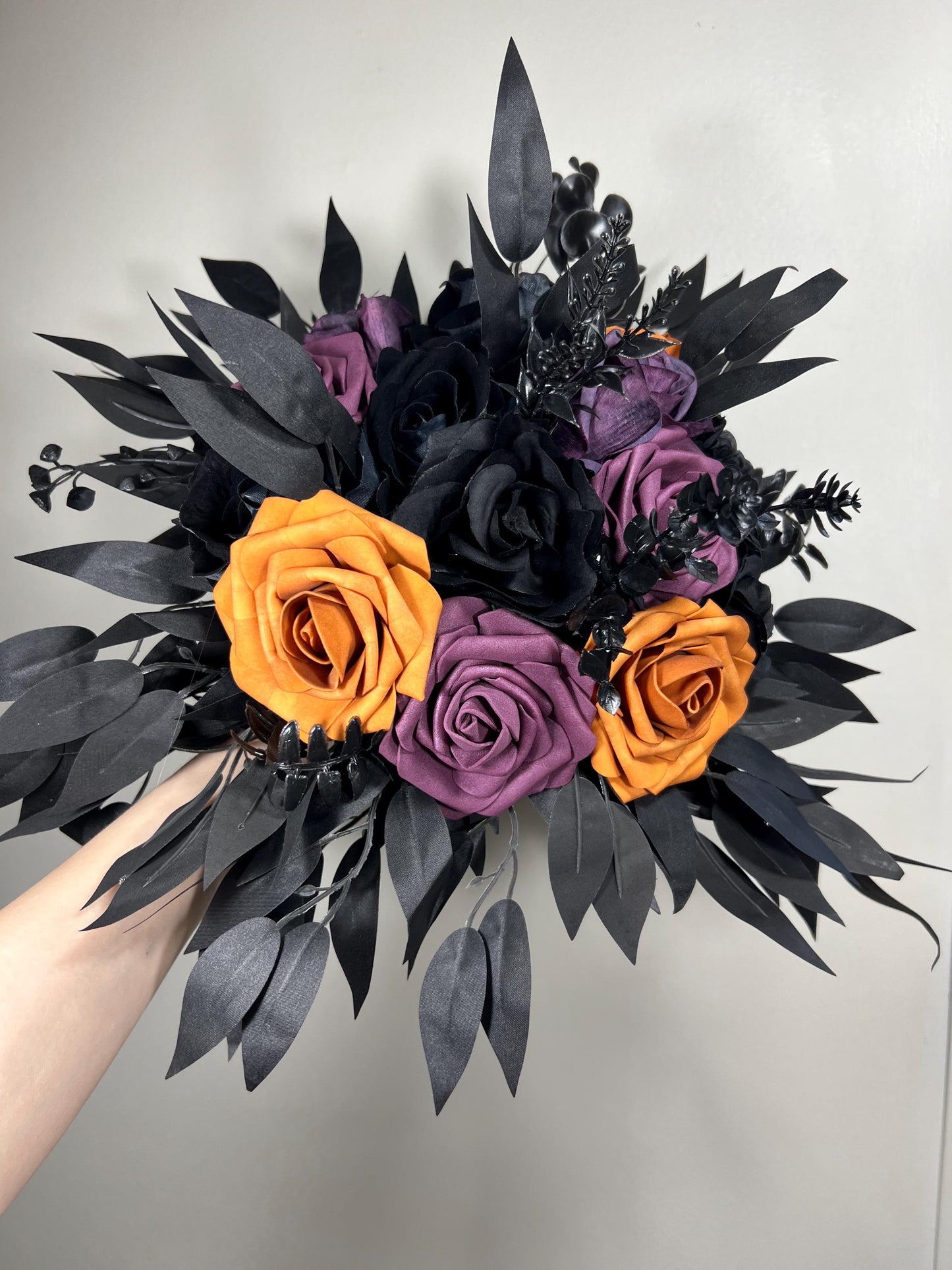 Black Orange Bouquet Wedding Dark Purple Bridal Wedding Gothic Bouquet Black Harvest Orang Purple Black Bridesmaids Bouquet Plum