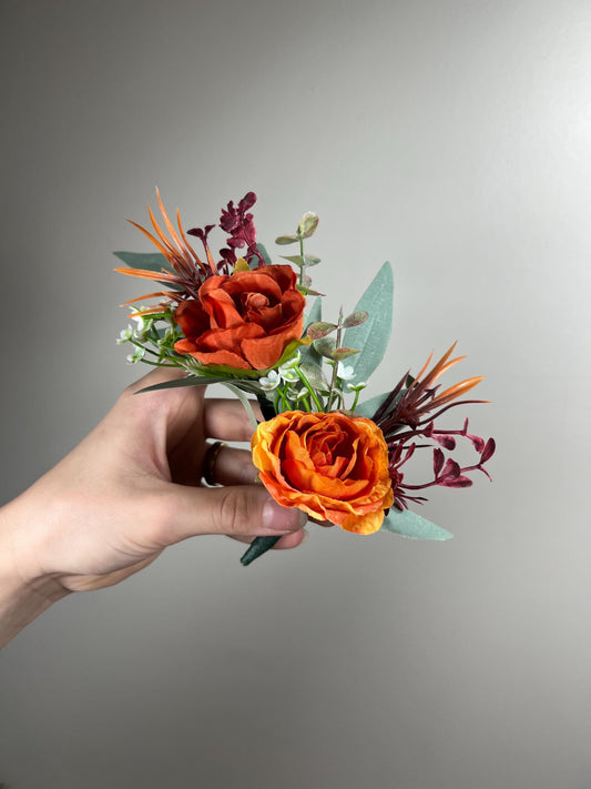 Terracotta Boutonniere Wedding Groom Burnt Orange Boutonnière Terracotta Groomsmen Boutonniere Rust Orange Groom Artificial Flowers